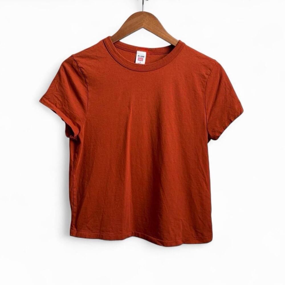 Re/Done X Hanes Minimalist Women’s L USA Brick Orange Single Stitch Baby Tee